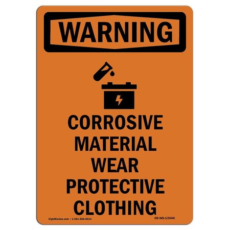 SIGNMISSION Safety Sign, OSHA WARNING, 24" Height, Corrosive Material, Portrait OS-WS-D-1824-V-13044